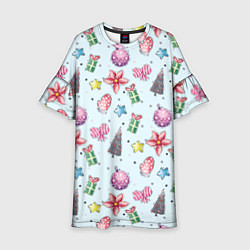 Платье клеш для девочки Новогодний фон, цвет: 3D-принт