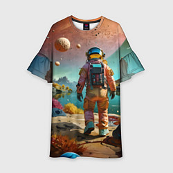 Платье клеш для девочки Астронавт на красочной планете, цвет: 3D-принт