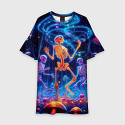 Платье клеш для девочки Танец неоновых скелетов под грибами, цвет: 3D-принт