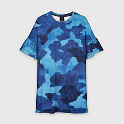 Платье клеш для девочки Синий камуфляж, цвет: 3D-принт
