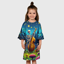 Платье клеш для девочки Ансамбль черепов даёт концерт под луной, цвет: 3D-принт — фото 2
