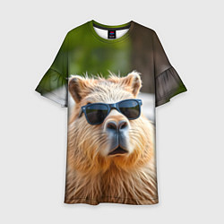 Платье клеш для девочки Модная капибара в темных очках, цвет: 3D-принт