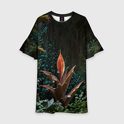 Платье клеш для девочки Объемные растения, цвет: 3D-принт