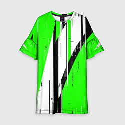 Детское платье Black and white vertical stripes on a green backgr