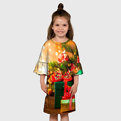 Платье клеш для девочки Новогодние подарки под ёлку, цвет: 3D-принт — фото 2