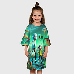 Платье клеш для девочки Рик и Морти изучают планету мухоморов - нейроарт ф, цвет: 3D-принт — фото 2