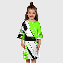 Платье клеш для девочки Diagonal black and green stripes on a white backgr, цвет: 3D-принт — фото 2