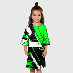Платье клеш для девочки Diagonal black and white stripes on a green backgr, цвет: 3D-принт — фото 2
