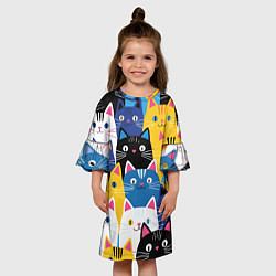 Платье клеш для девочки Много цветных котиков, цвет: 3D-принт — фото 2