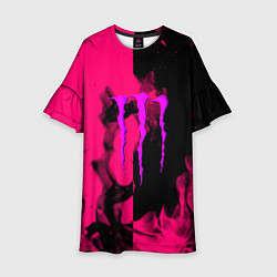 Платье клеш для девочки Monster energy fire pink, цвет: 3D-принт