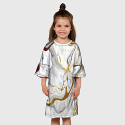 Платье клеш для девочки Жёлто-белый мрамор, цвет: 3D-принт — фото 2