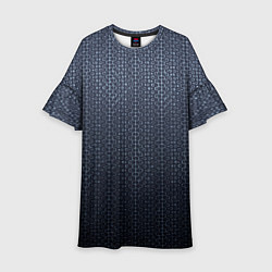 Платье клеш для девочки Тёмный серо-синий градиент текстурированный с узор, цвет: 3D-принт