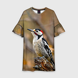 Платье клеш для девочки Дятел в лесу, цвет: 3D-принт