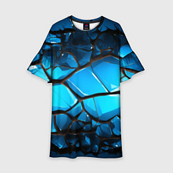 Платье клеш для девочки Синяя текстура объемных плит, цвет: 3D-принт