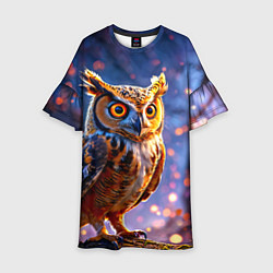 Платье клеш для девочки Золотистая сова, цвет: 3D-принт