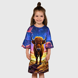 Платье клеш для девочки Буйвол в звездной ночи, цвет: 3D-принт — фото 2