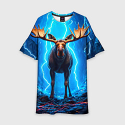 Платье клеш для девочки Лось и молния, цвет: 3D-принт