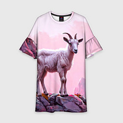Платье клеш для девочки Козлик в розовом свете, цвет: 3D-принт