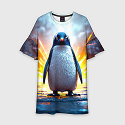 Платье клеш для девочки Эпичный пингвин, цвет: 3D-принт