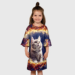 Платье клеш для девочки Кошка шиншилла в космосе, цвет: 3D-принт — фото 2