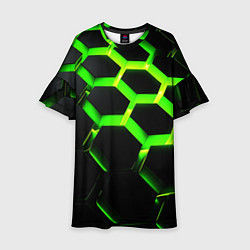 Платье клеш для девочки Neon Honeycombs 2, цвет: 3D-принт