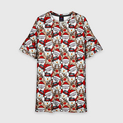 Платье клеш для девочки Деды Морозы олени снеговики, цвет: 3D-принт