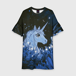 Платье клеш для девочки Единорог и светлячки, цвет: 3D-принт