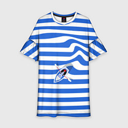 Платье клеш для девочки Лодка плывет по тельняшке, цвет: 3D-принт