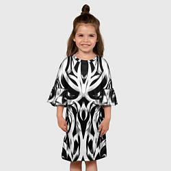 Платье клеш для девочки Абстрактный узор - изогнутые формы трайбл татуиров, цвет: 3D-принт — фото 2