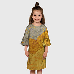 Платье клеш для девочки Золотые волны на сером текстура, цвет: 3D-принт — фото 2