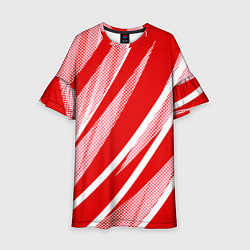 Платье клеш для девочки Красно-белый абстракция с полосами, цвет: 3D-принт