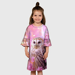 Платье клеш для девочки Большая сова в розовых цветах, цвет: 3D-принт — фото 2