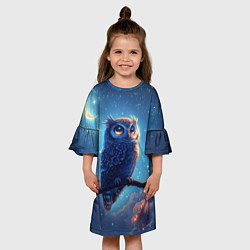 Платье клеш для девочки Ночная сова на ветке, цвет: 3D-принт — фото 2