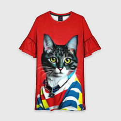 Платье клеш для девочки Милая кисуля в модном пуловере - поп-арт, цвет: 3D-принт