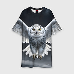 Платье клеш для девочки Белая сова в полете, цвет: 3D-принт