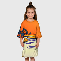 Платье клеш для девочки Арт с фантастическим пейзажем, цвет: 3D-принт — фото 2