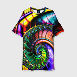 Платье клеш для девочки Фрактальный узор неоновый, цвет: 3D-принт