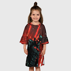 Платье клеш для девочки Черный Бэтмен на фоне красного города, цвет: 3D-принт — фото 2