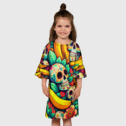 Платье клеш для девочки Паттерн из черепов и бананов - нейроарт, цвет: 3D-принт — фото 2