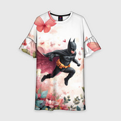 Платье клеш для девочки Бэтмен прыгает над цветами и бабочками, цвет: 3D-принт