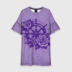 Платье клеш для девочки Штурвал в розах, цвет: 3D-принт