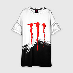 Платье клеш для девочки Monster energy чёрно белые краски, цвет: 3D-принт