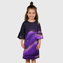Платье клеш для девочки Фиолетовая текстура с золотыми звездочками, цвет: 3D-принт — фото 2