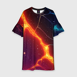 Платье клеш для девочки Сине-оранжевые молнии текстура, цвет: 3D-принт