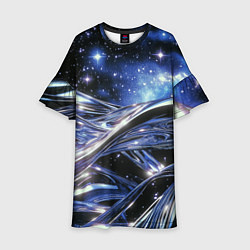Платье клеш для девочки Закрученные линии и звезды - космическая абстракци, цвет: 3D-принт