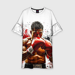 Платье клеш для девочки Тайский боксер на белом, цвет: 3D-принт