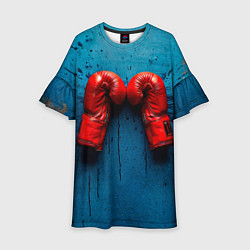 Платье клеш для девочки Бойцовские перчатки на синем, цвет: 3D-принт