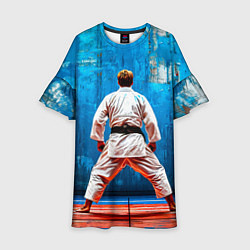 Платье клеш для девочки Дзюдоист на синем, цвет: 3D-принт