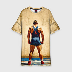 Платье клеш для девочки Греко-римский борец на бежевом, цвет: 3D-принт