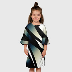 Платье клеш для девочки Чёрно-белый с синим затемнением полосы, цвет: 3D-принт — фото 2